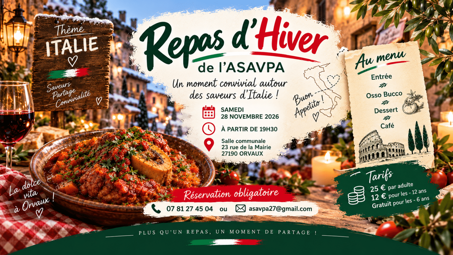 Repas d’hiver italien à Orvaux